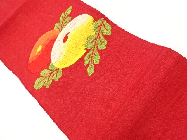 アンティーク　手織り紬万寿菊模様織り出し名古屋帯